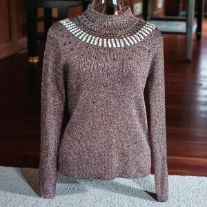 Investments Elegant Sweater Beaded Detail bejeweled Cleopatra high neck Cotton